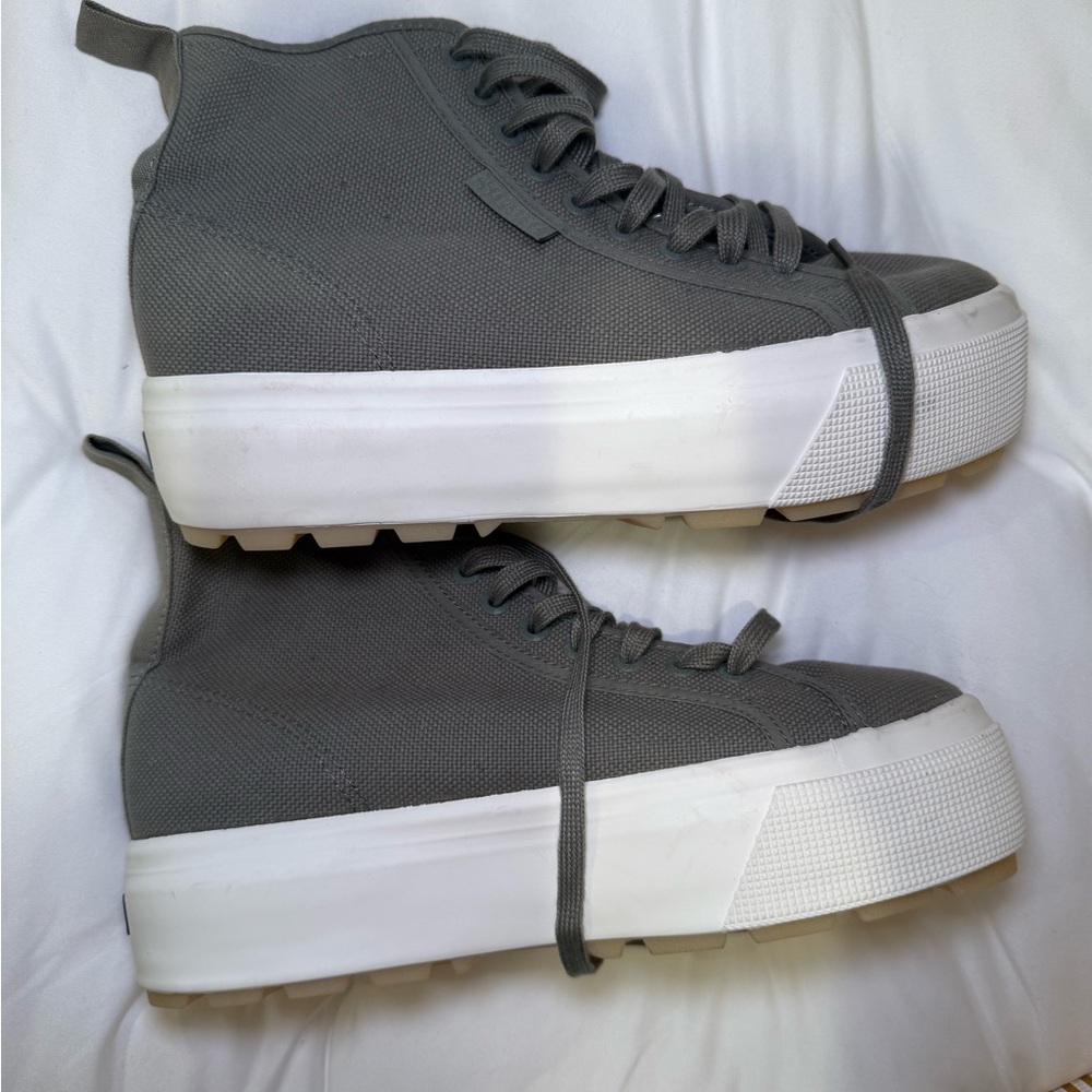 Superga Olive High-Top Sneakers with White Soles